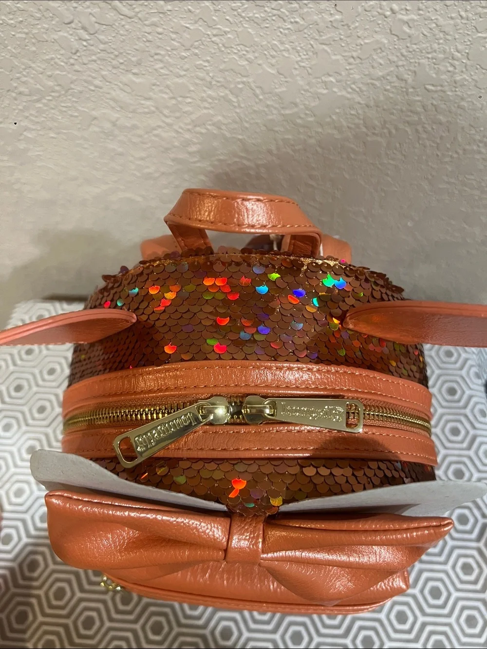 Disney parks peach sequin backpack